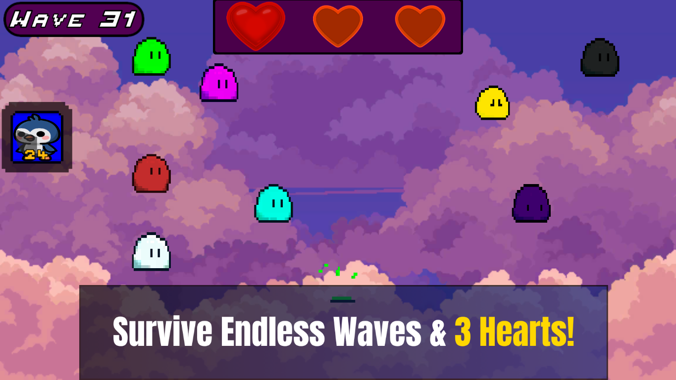 Endless wave gameplay with three hearts