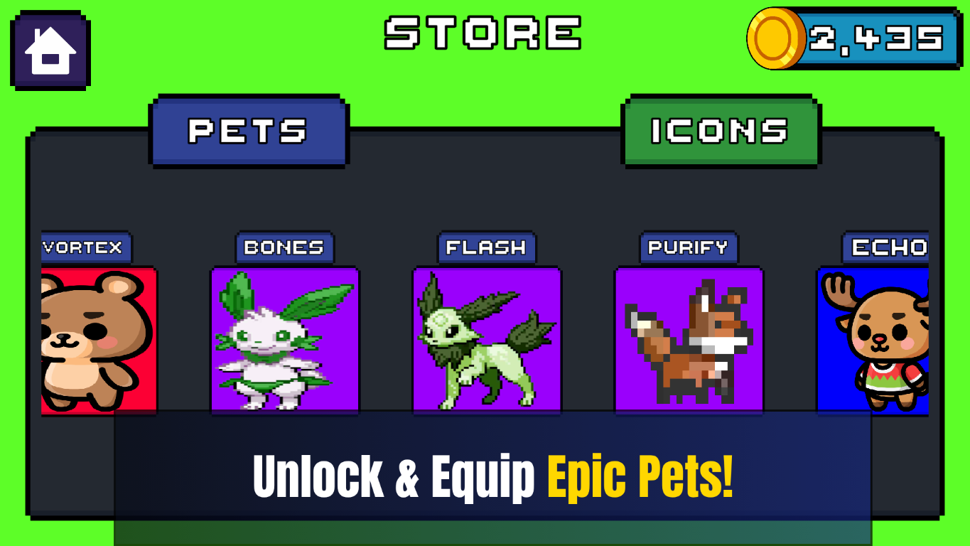 Store with collectible pets and icons