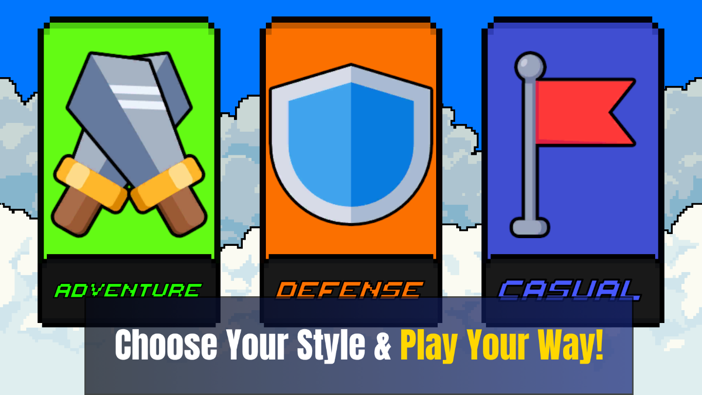 Adventure, Defense, and Casual game modes